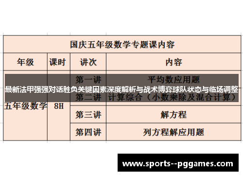 最新法甲强强对话胜负关键因素深度解析与战术博弈球队状态与临场调整